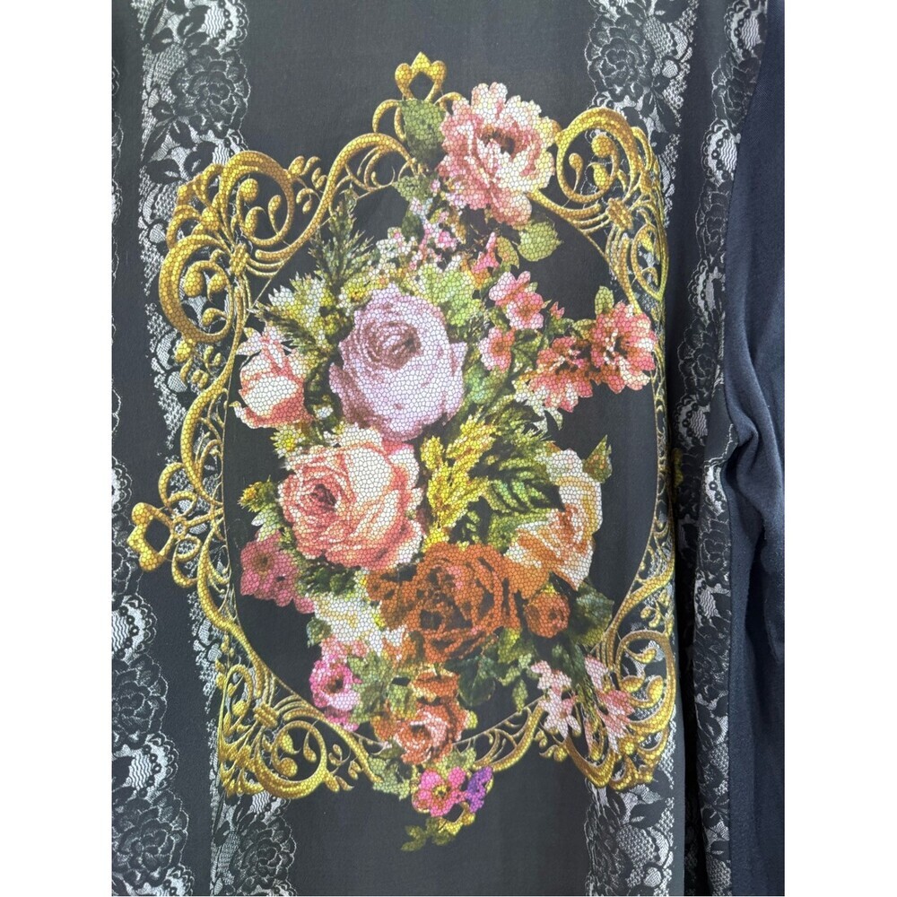 Pleione cardigan flowers Black Open Front Cardigan with Floral Back Panel - Picture 3 of 9